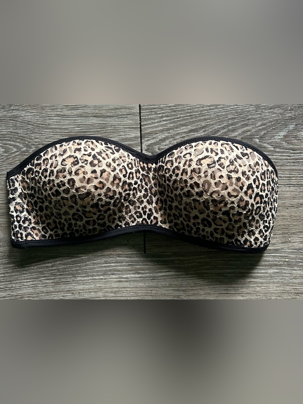 PINK Victoria's Secret Strapless Leopard Print Bra - Beige & Black